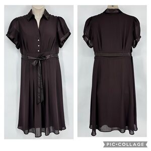 Lane Bryant Chiffon Dress Short Sleeves Midi Brown Size 14